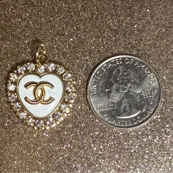 Chanel Gold and White Heart Charm Pendant Zipper Pull - Picture 2 of 3